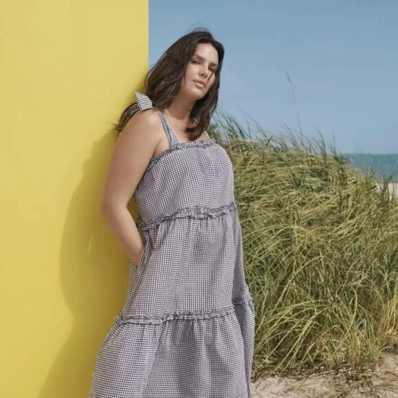 Lisa Marie Fernandez Dresses & Skirts - Lisa Marie Fernandez Black White Gingham Checkered Tie Tiered Sun Dress 3X